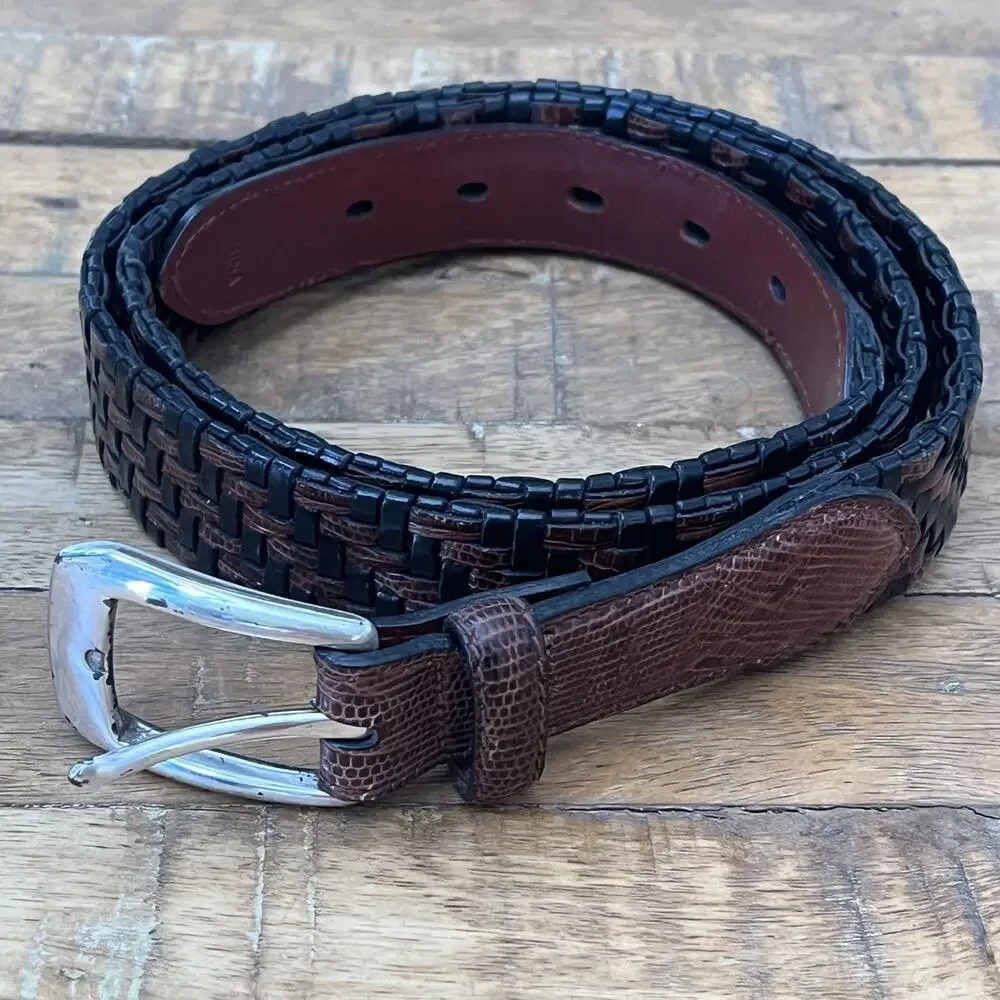 Brighton Braided Belt Women's 42 Two Tone Leather Belt Silver Colored Buckle